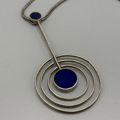 Estate Sterling Silver Modernist Three-Ring Concentric Mobile Pendant with Labradorite by Reelo