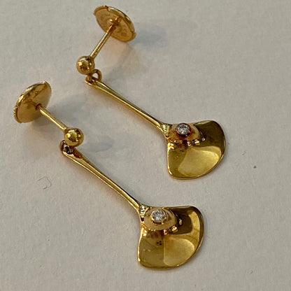 Estate Georg Jensen Dangle Pendulum Gold Earring with Diamond by Lina Christensen