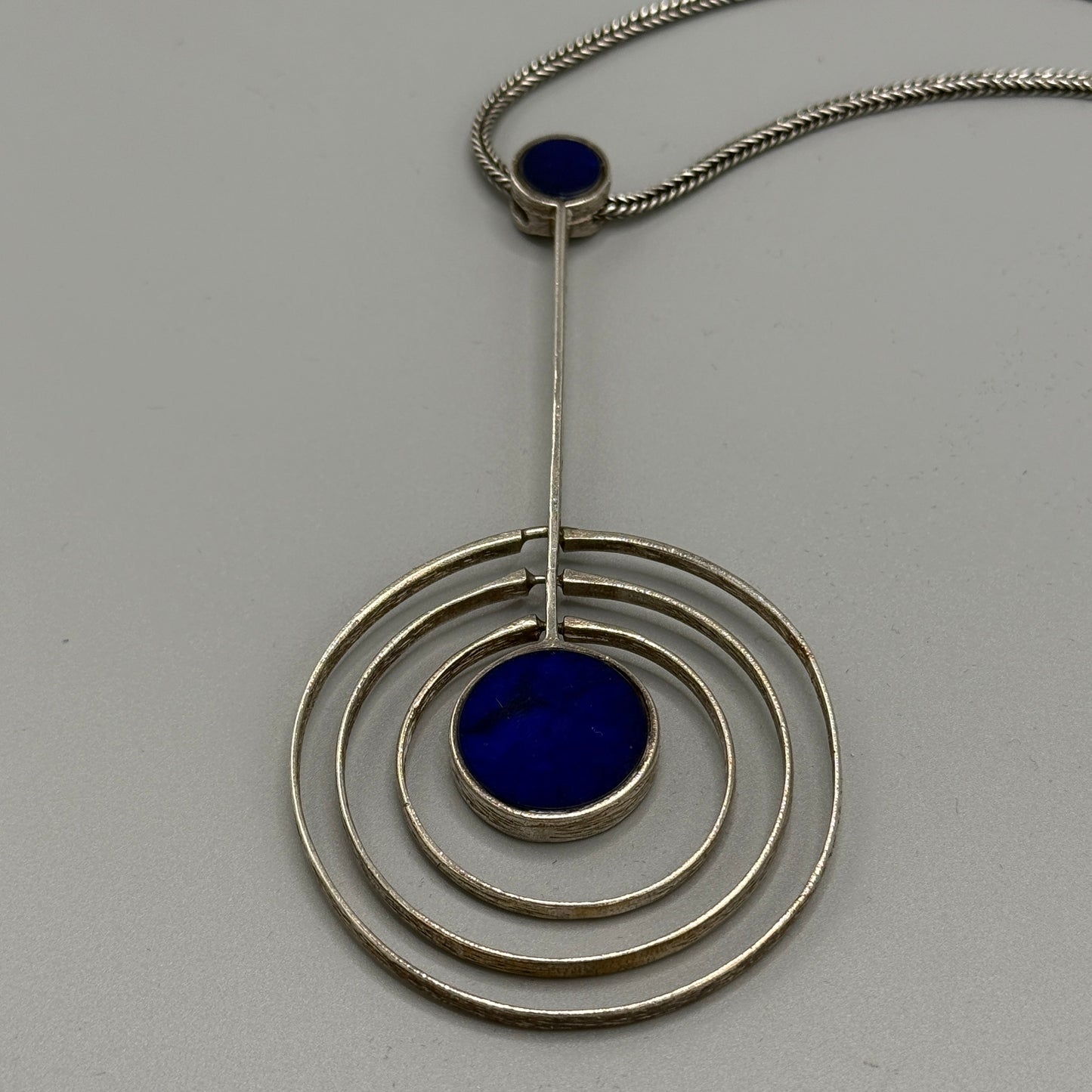 Estate Sterling Silver Modernist Three-Ring Concentric Mobile Pendant with Labradorite by Reelo