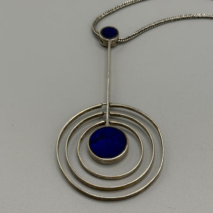 Estate Sterling Silver Modernist Three-Ring Concentric Mobile Pendant with Labradorite by Reelo