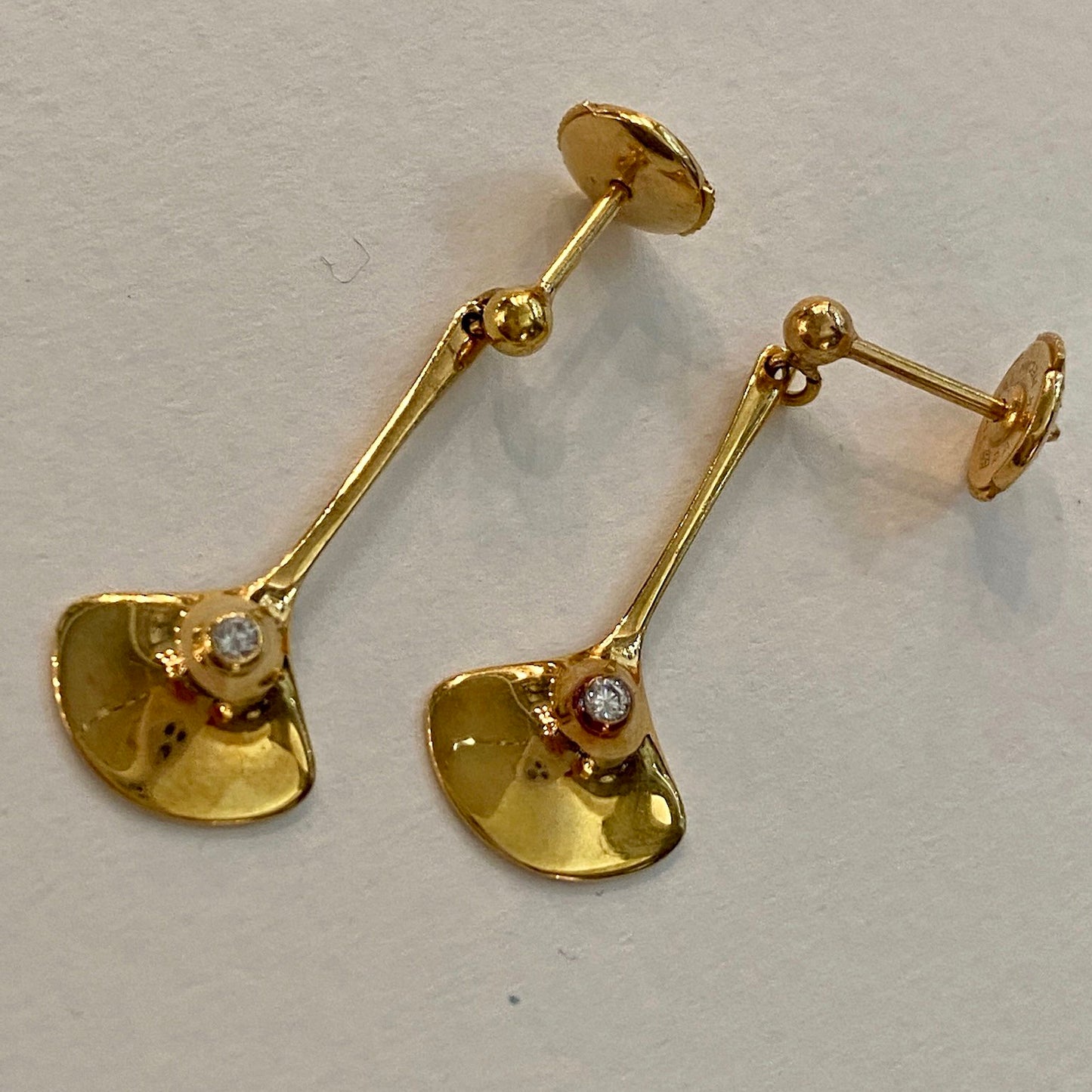 Estate Georg Jensen Dangle Pendulum Gold Earring with Diamond by Lina Christensen