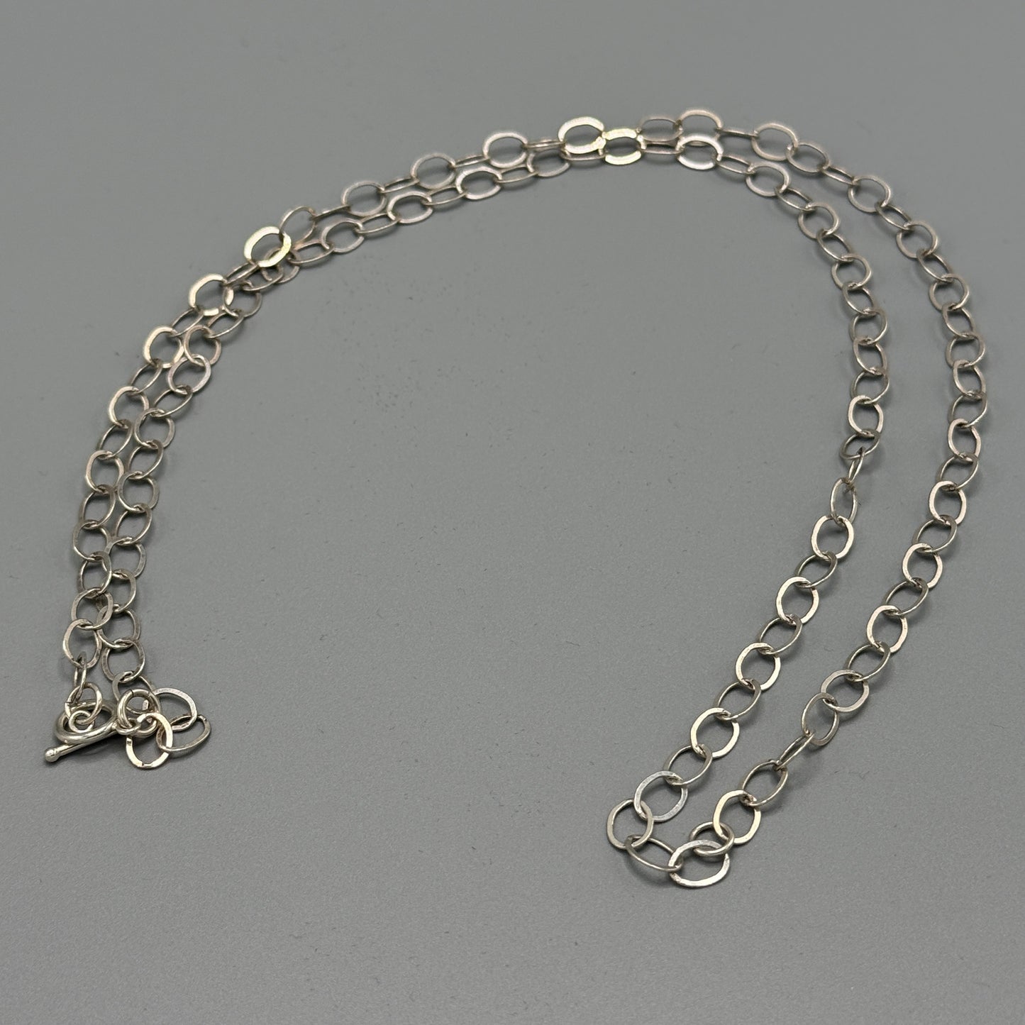Estate Sterling Silver Flat Oval Link Chain with Toggle Clasp