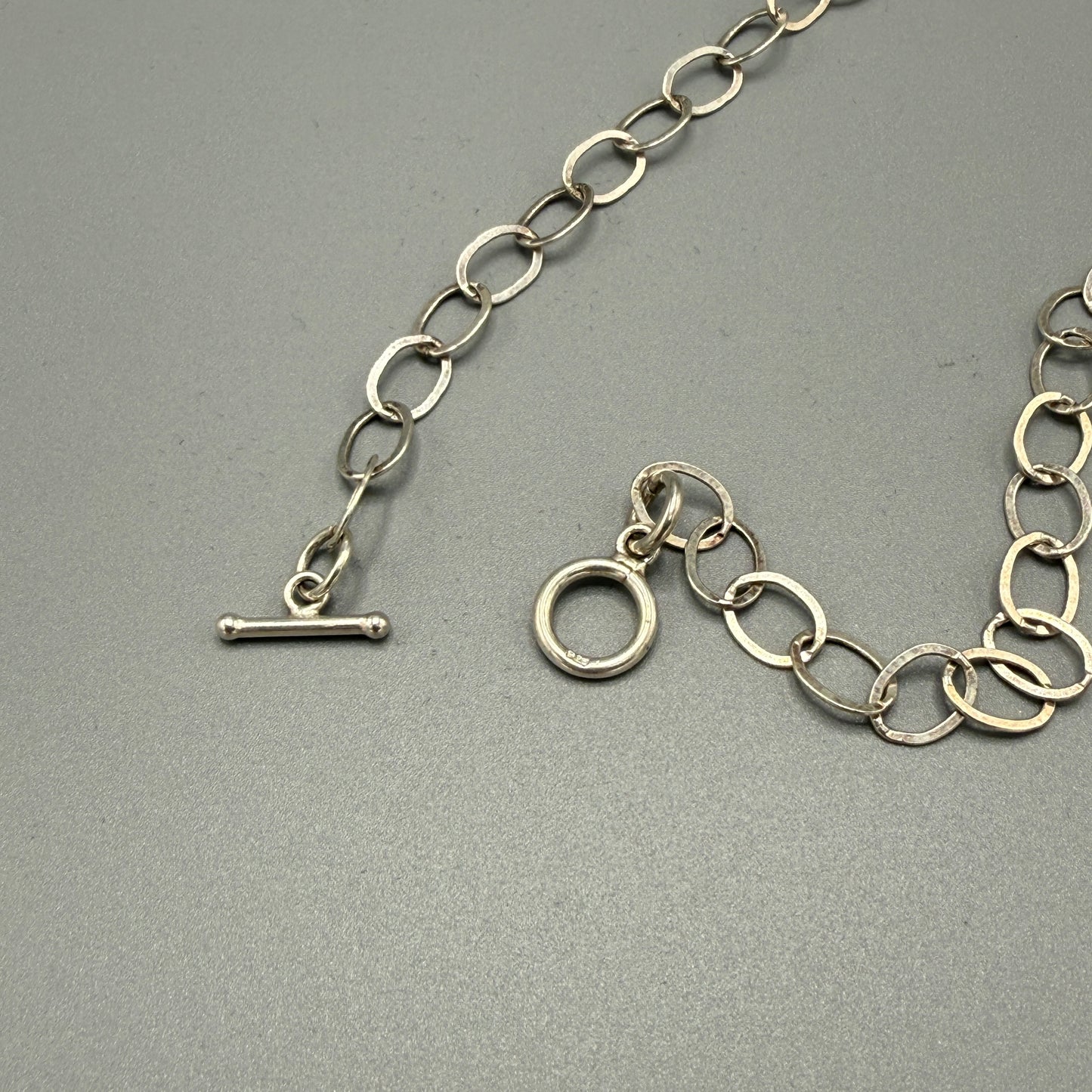 Estate Sterling Silver Flat Oval Link Chain with Toggle Clasp