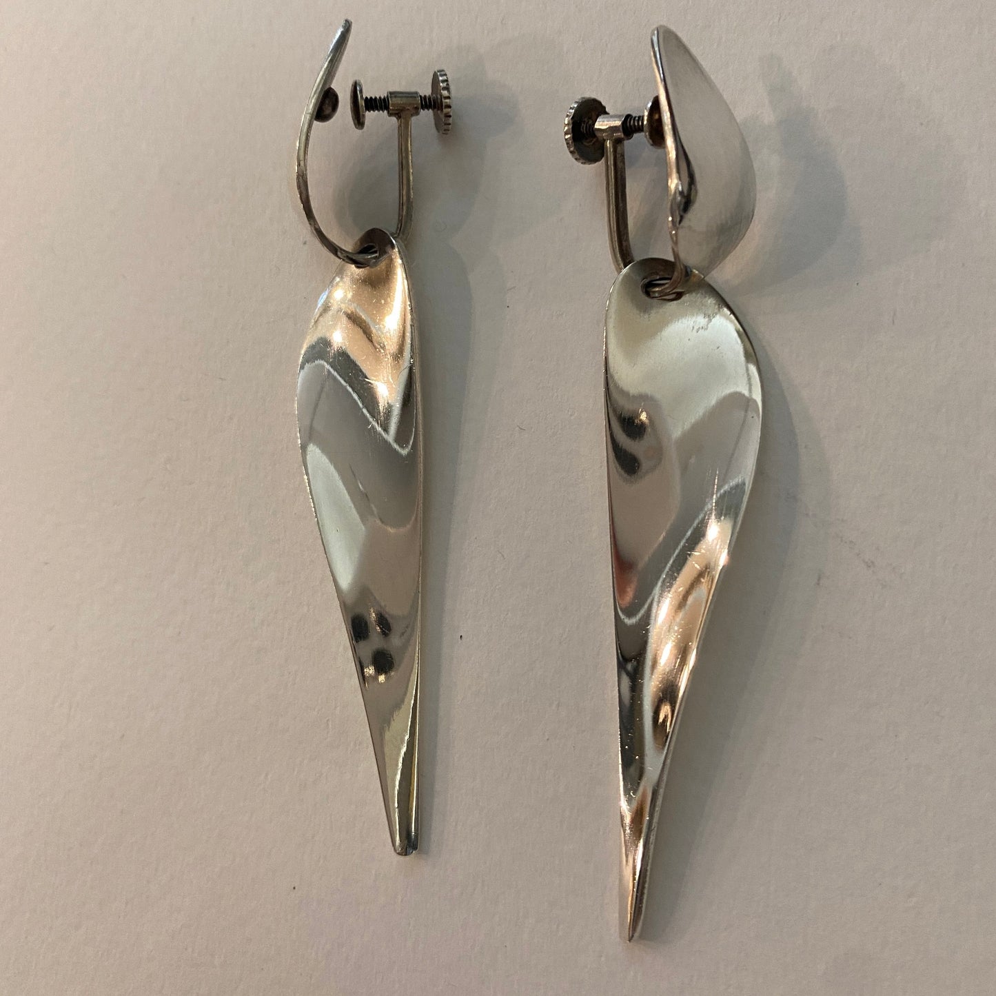 Estate Georg Jensen Sterling Silver Bold Modern Dangle Clip-On Earrings by Nanna Ditzel, Design No. 128A