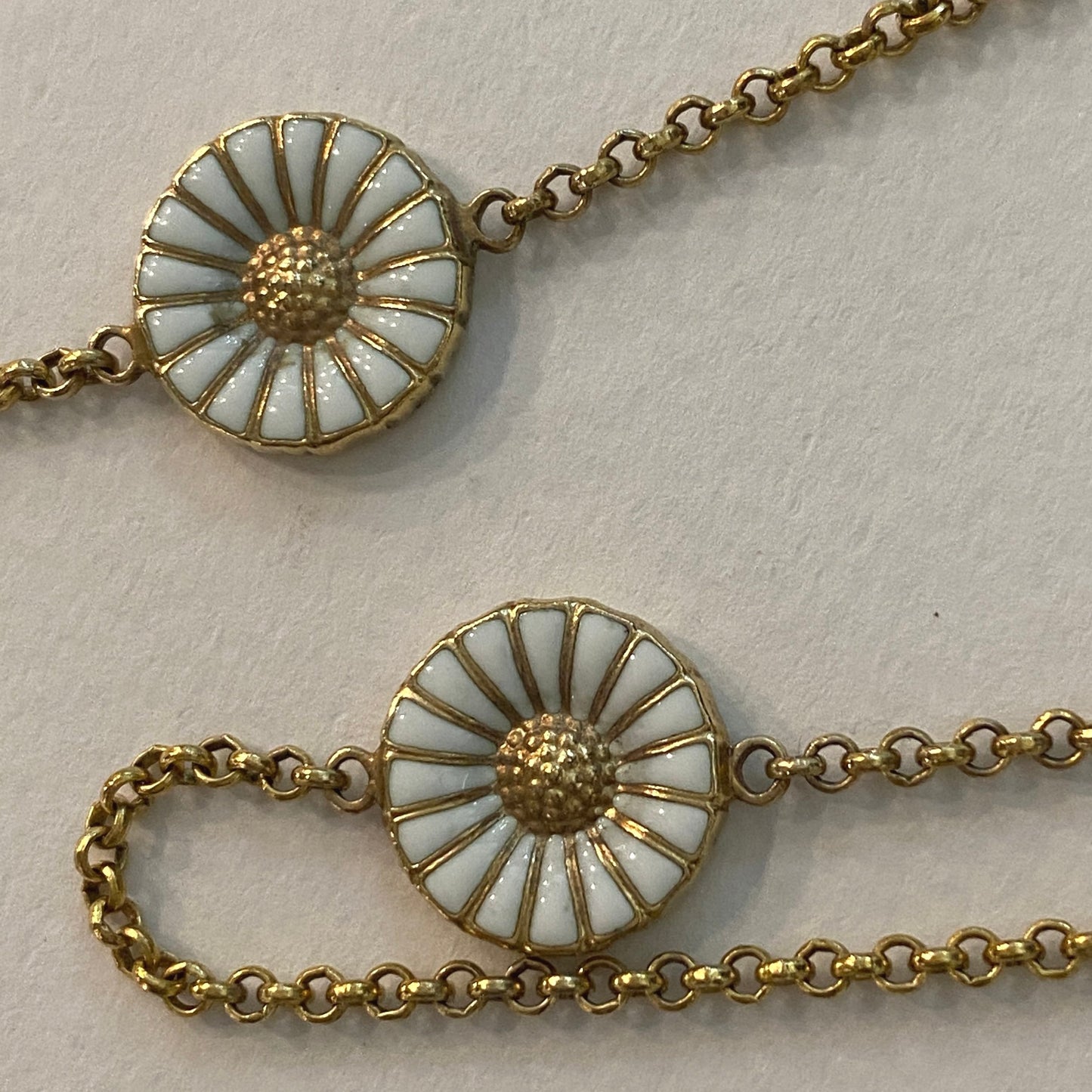 Estate Georg Jensen Sterling Silver and Enamel Daisy Necklace 36" Long Vermeil