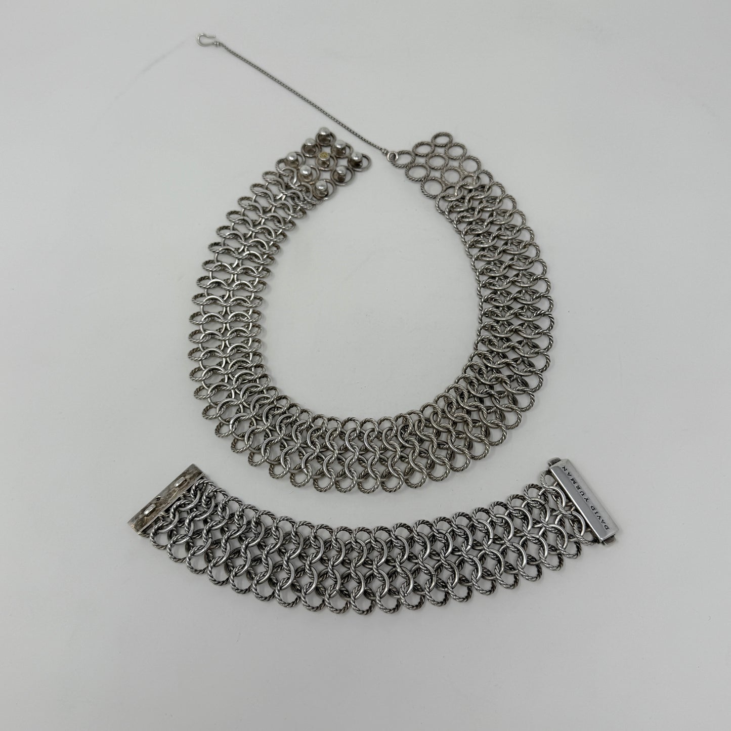 Estate Sterling Silver David Yurman Chain Necklace and Bracelet with 18K Gold DY Hallmark