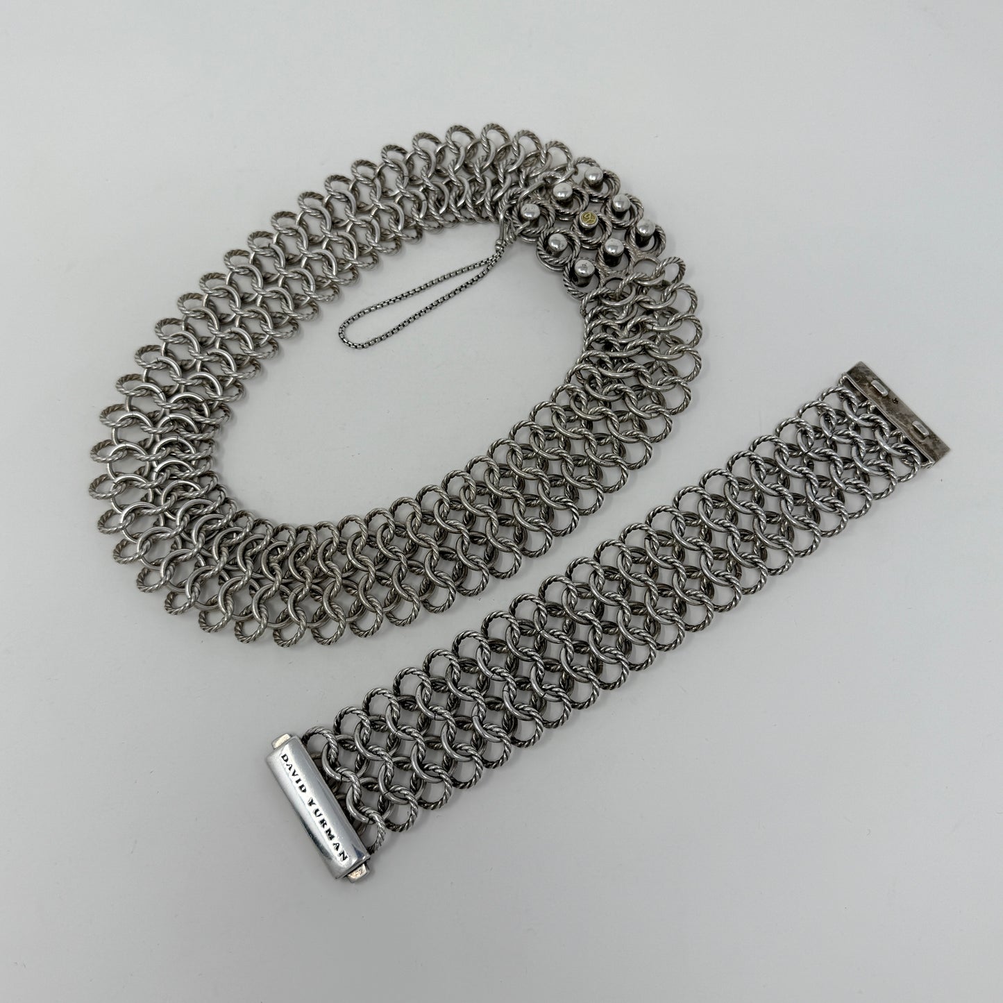 Estate Sterling Silver David Yurman Chain Necklace and Bracelet with 18K Gold DY Hallmark