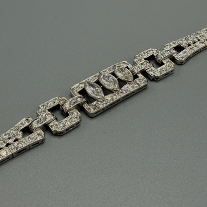 Estate Diamond Tennis Bracelet with Three Marquise Center Stones in Platinum