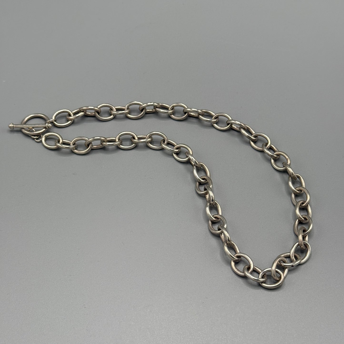 Estate Sterling Silver Round Link Toggle Chain Necklace
