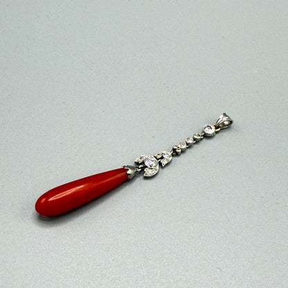 Estate Coral Pendant Edwardian with European Diamonds in Platinum
