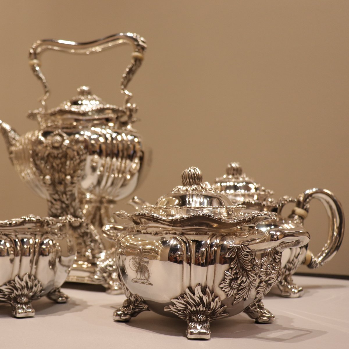 Estate Tiffany & Co. Sterling Silver Chrysanthemum 7 Piece Tea Set with Tray