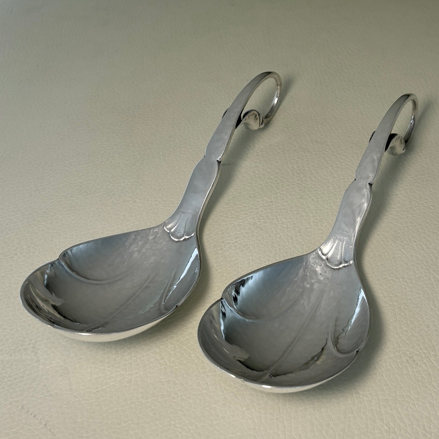 Estate Georg Jensen Sterling Silver Ornamental Serving Spoons Set of 5 in a Fitted Box No 21 & No 141