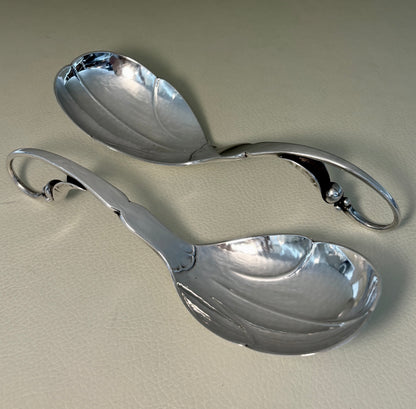 Estate Georg Jensen Sterling Silver Ornamental Serving Spoons Set of 5 in a Fitted Box No 21 & No 141