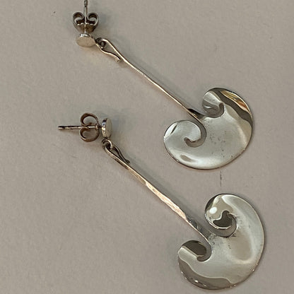 Georg Jensen Sterling Silver Hand Wrought Dangle Earrings by Vivianna Torun, Design 372B