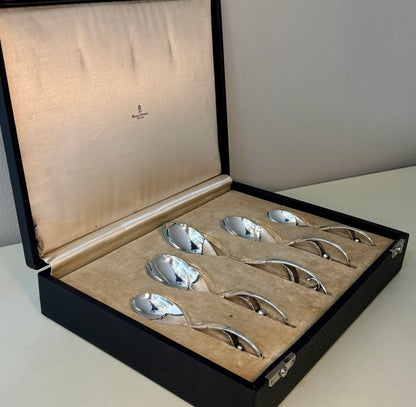 Estate Georg Jensen Sterling Silver Ornamental Serving Spoons Set of 5 in a Fitted Box No 21 & No 141