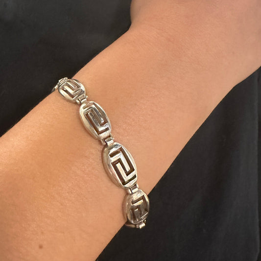 Estate Sterling Silver Greek Key Link Bracelet