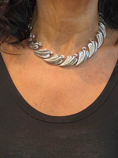 Estate Antonio Pineda .970 Silver Leaf Choker Necklace