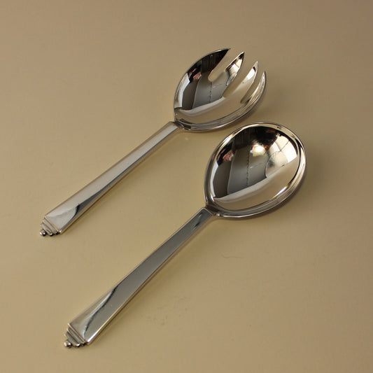 Estate Georg Jensen Sterling Silver "Pyramid" Serving Spoon and Fork Small by Harald Nielsen