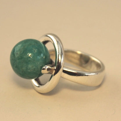 Estate Hans Hansen Sterling Silver with Amazonite Ball Modernist Ring