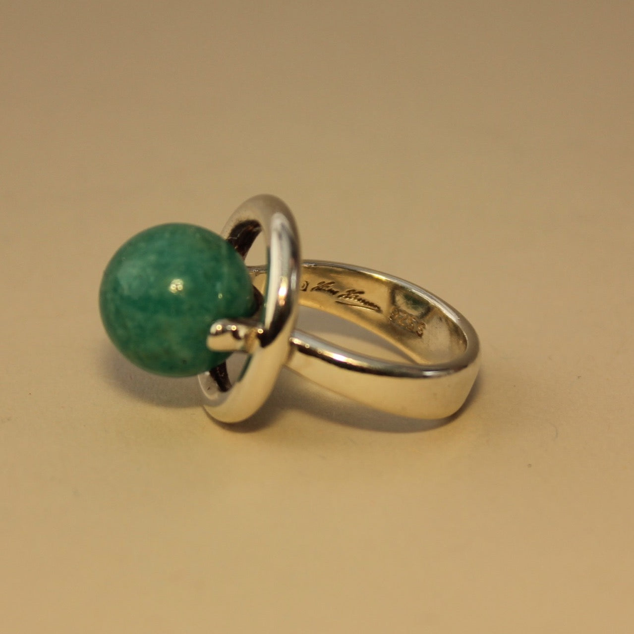 Estate Hans Hansen Sterling Silver with Amazonite Ball Modernist Ring