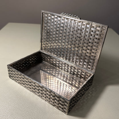 Estate 800 Silver Art Deco Style Table Box with Basketweave Pattern