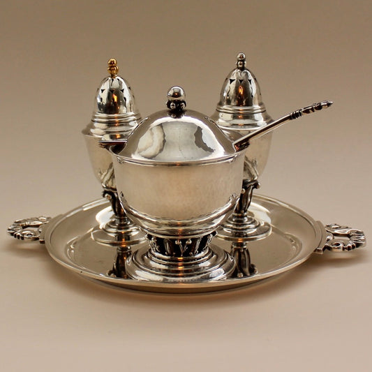 Vintage Georg Jensen Sterling Silver Condiment Set Condiment Set No 180 with Acorn Tray