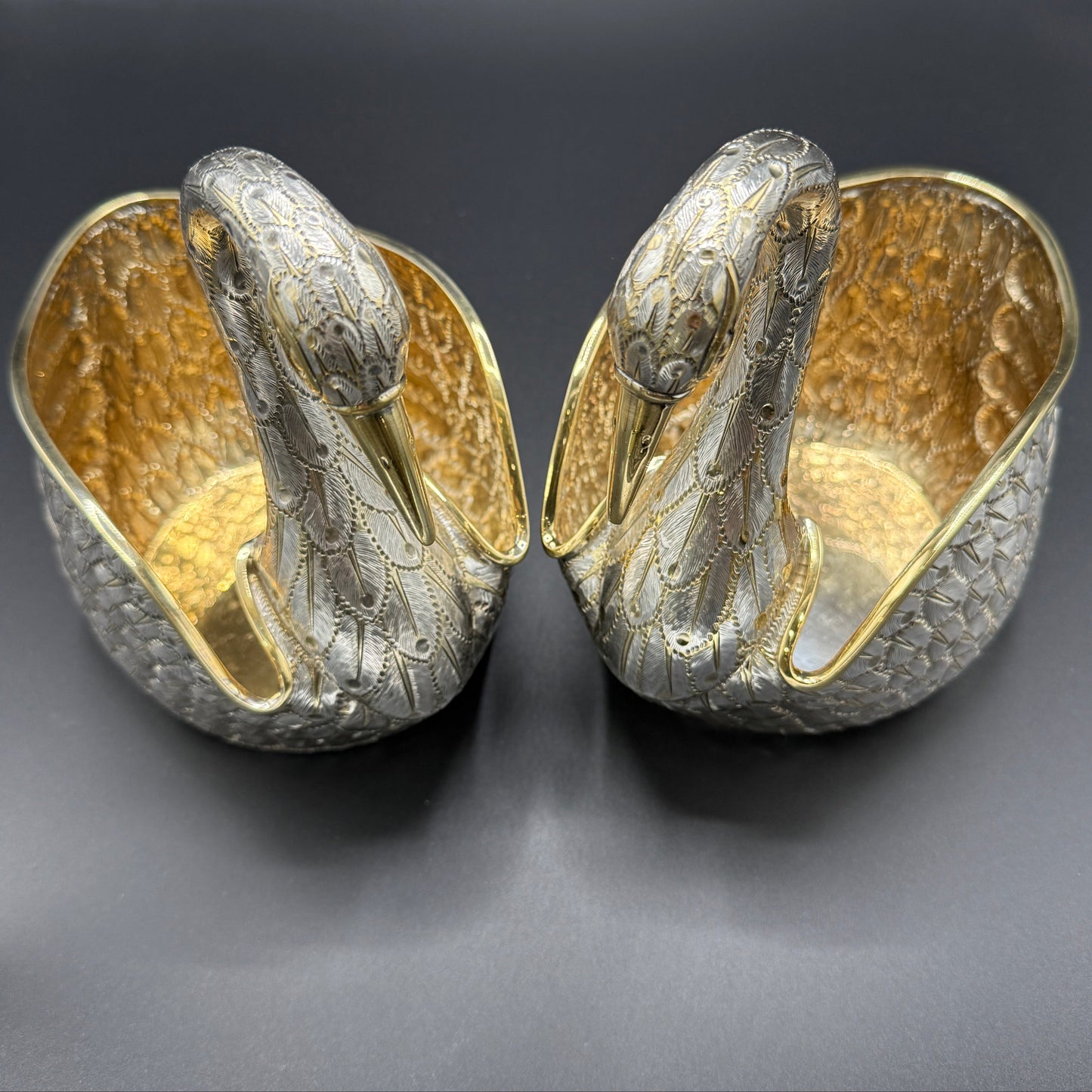 Estate Sterling Silver Swan Pair Cachepot