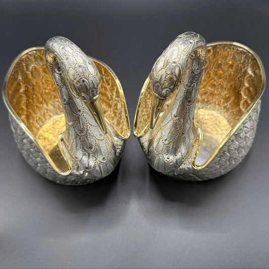 Estate Sterling Silver Swan Pair Cachepot