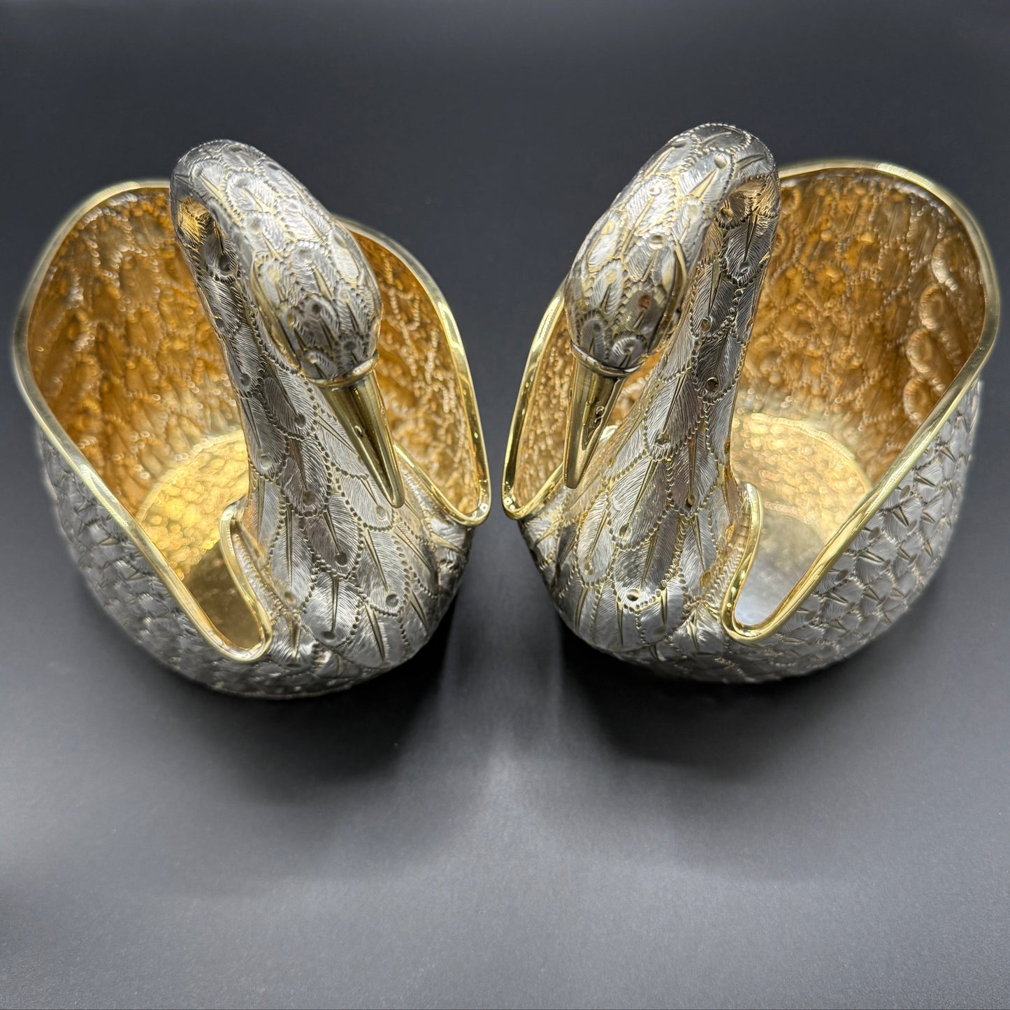 Estate Sterling Silver Swan Pair Cachepot