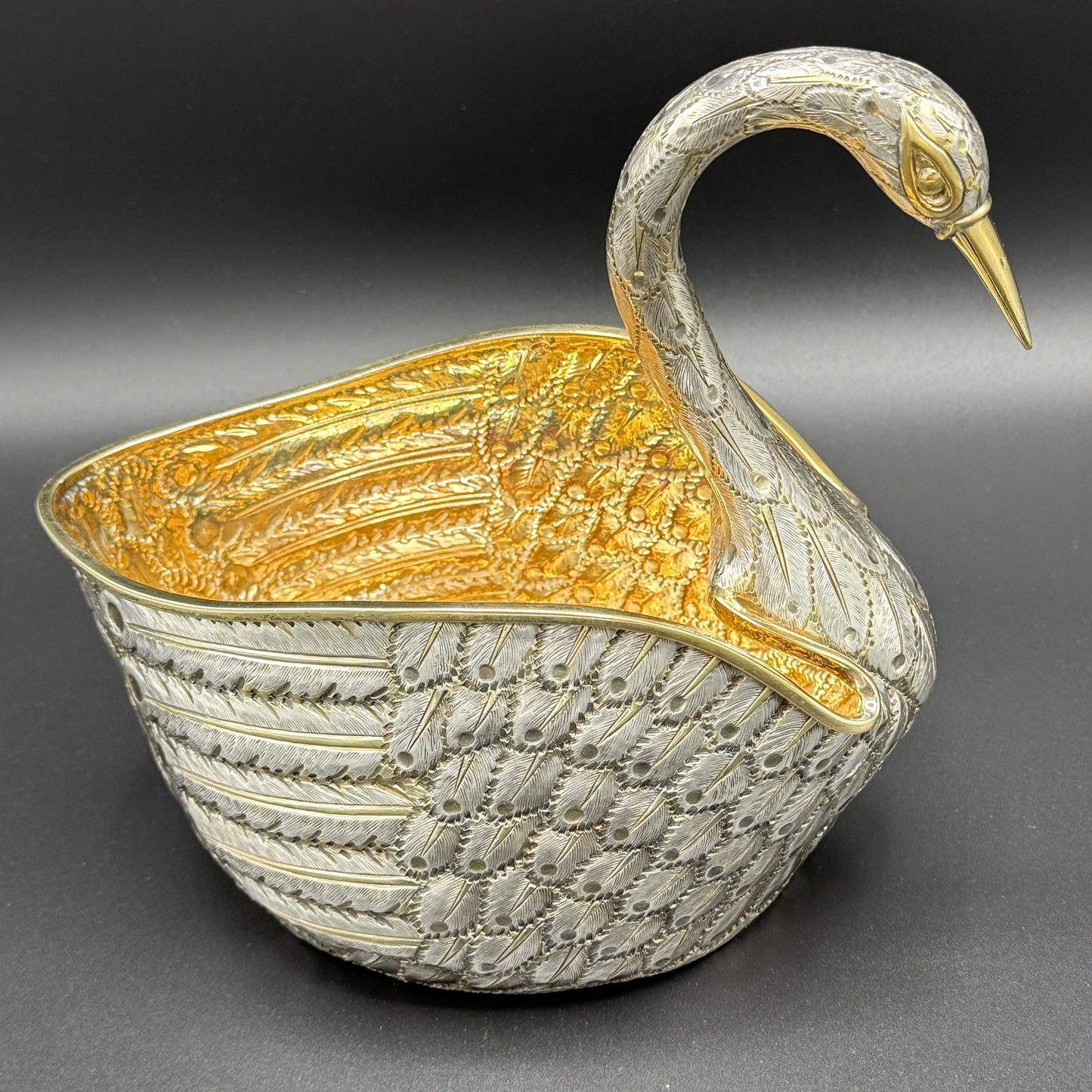 Estate Sterling Silver Swan Pair Cachepot