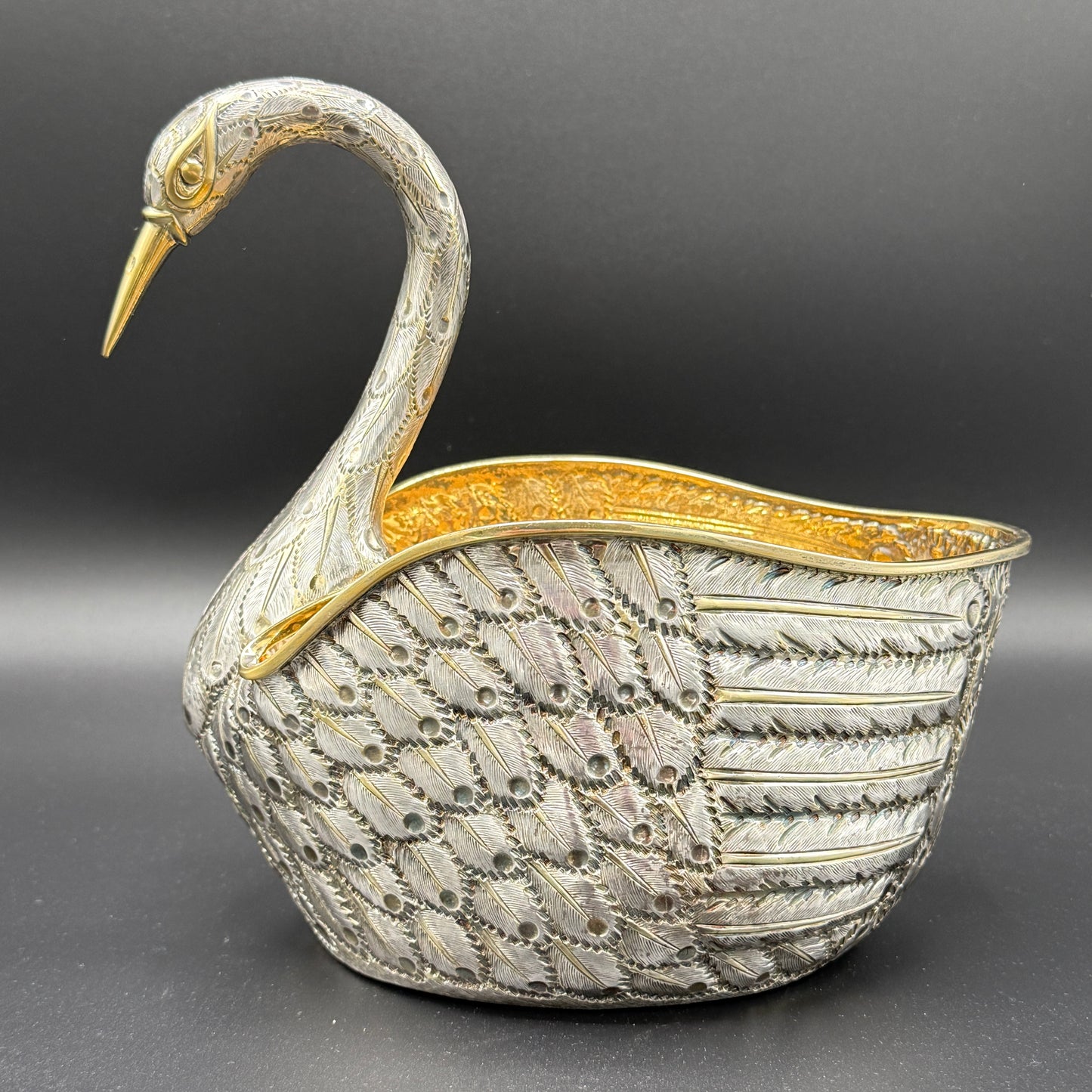 Estate Sterling Silver Swan Pair Cachepot