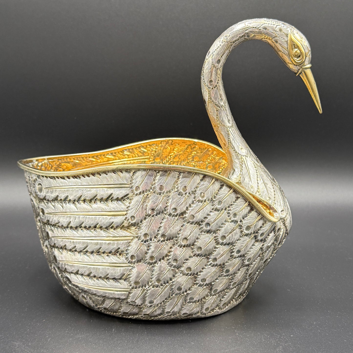 Estate Sterling Silver Swan Pair Cachepot