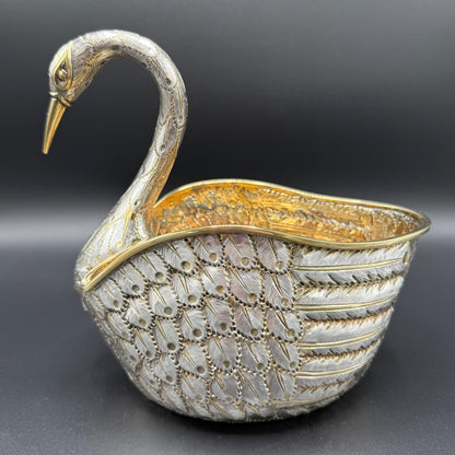 Estate Sterling Silver Swan Pair Cachepot