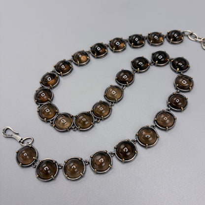 Bottega Venetta Sterling Silver Necklace with Smokey Quartz Cabochons