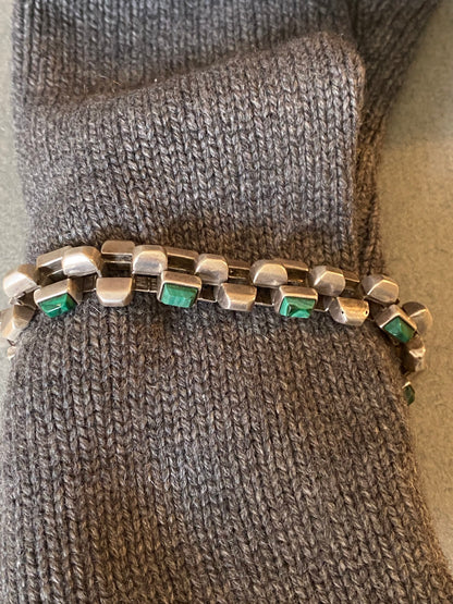 Antonio Pineda Sterling Silver and Malachite Bracelet