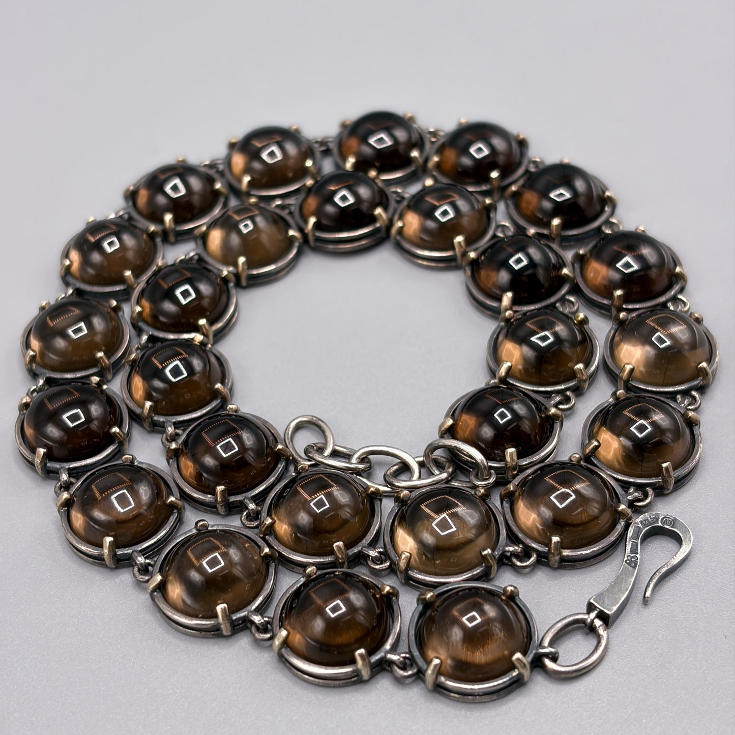 Bottega Venetta Sterling Silver Necklace with Smokey Quartz Cabochons