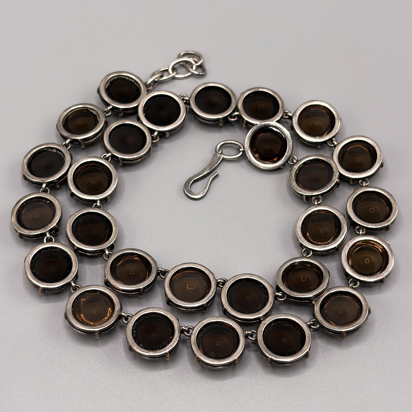 Bottega Venetta Sterling Silver Necklace with Smokey Quartz Cabochons