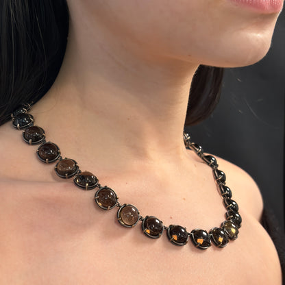 Bottega Venetta Sterling Silver Necklace with Smokey Quartz Cabochons