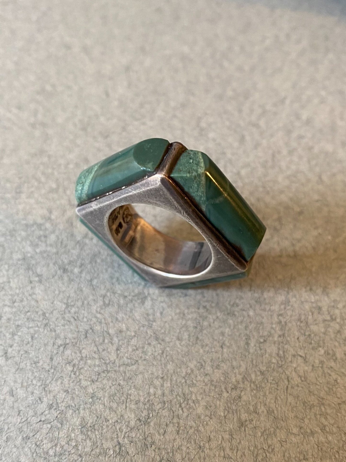 Antonio Pineda Sterling Silver and Green Hardstone Ring