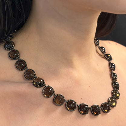 Bottega Venetta Sterling Silver Necklace with Smokey Quartz Cabochons
