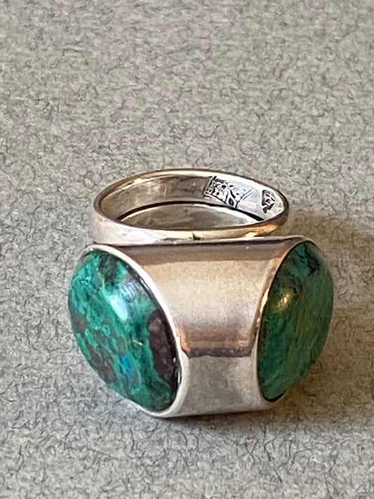 Estate Antonio Pineda Sterling Silver and Azurmalachite Ring