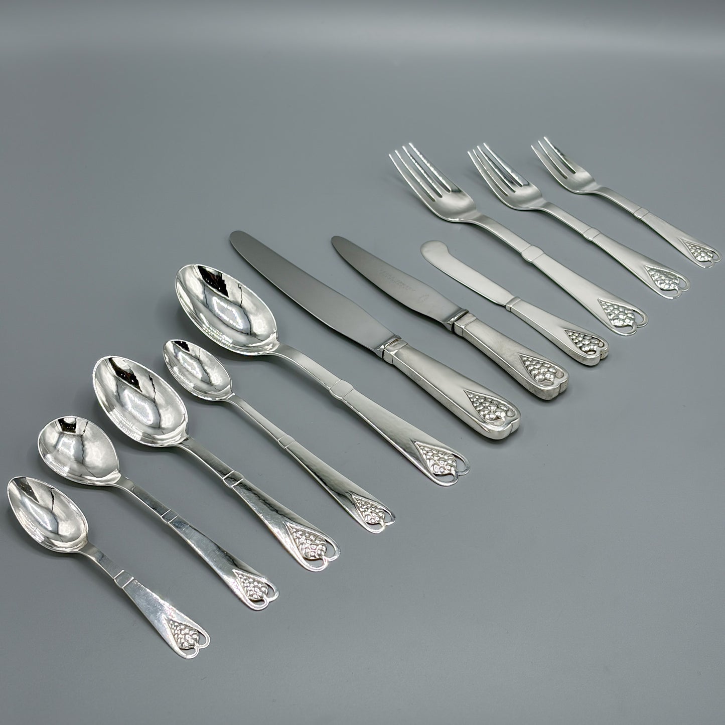 Estate Sterling Silver Flatware Set with Grapes No. 19 By Georg Jensen  129 Pieces