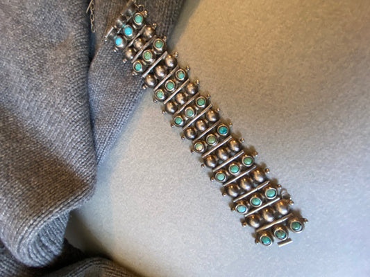 William Spratling Sterling Silver Bracelet with Cabochon Turquoise Links