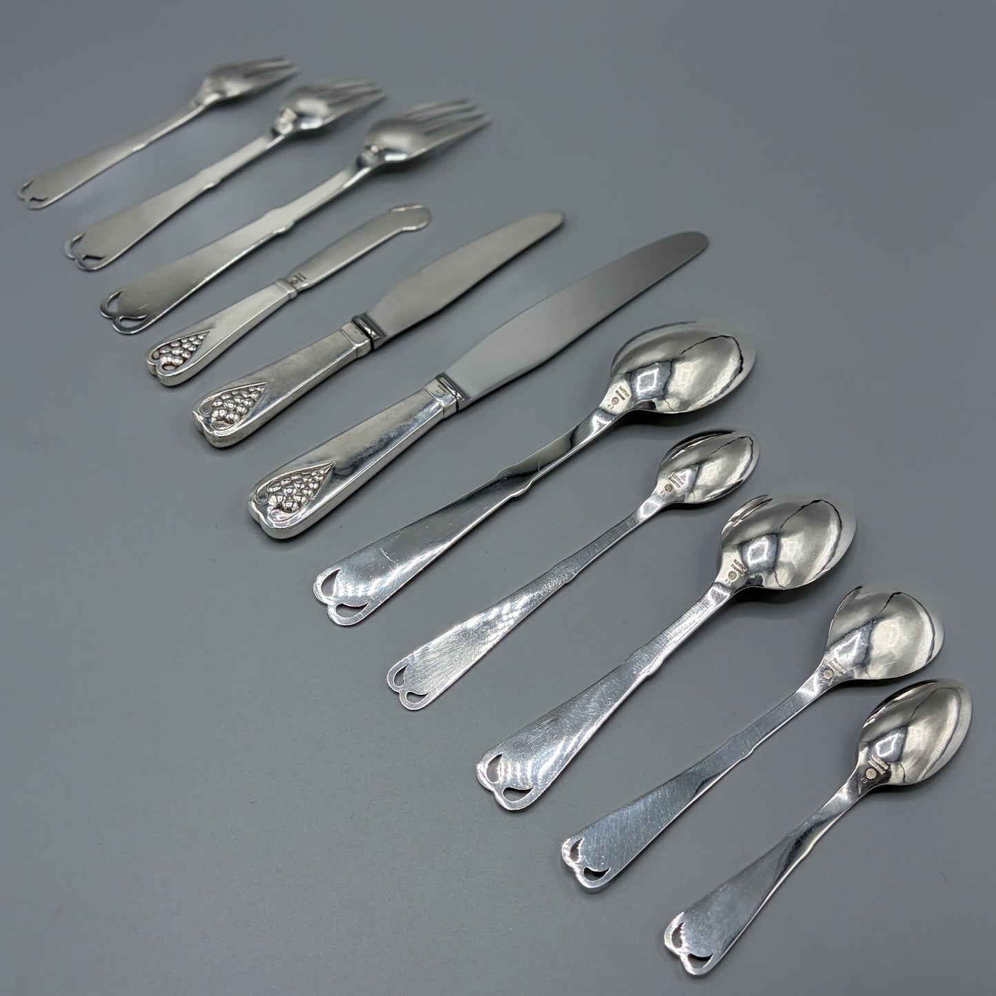 Estate Sterling Silver Flatware Set with Grapes No. 19 By Georg Jensen  129 Pieces