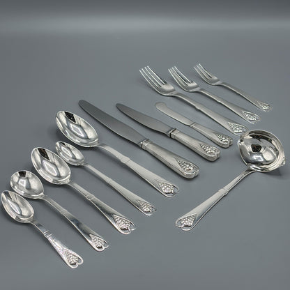 Estate Sterling Silver Flatware Set with Grapes No. 19 By Georg Jensen  129 Pieces