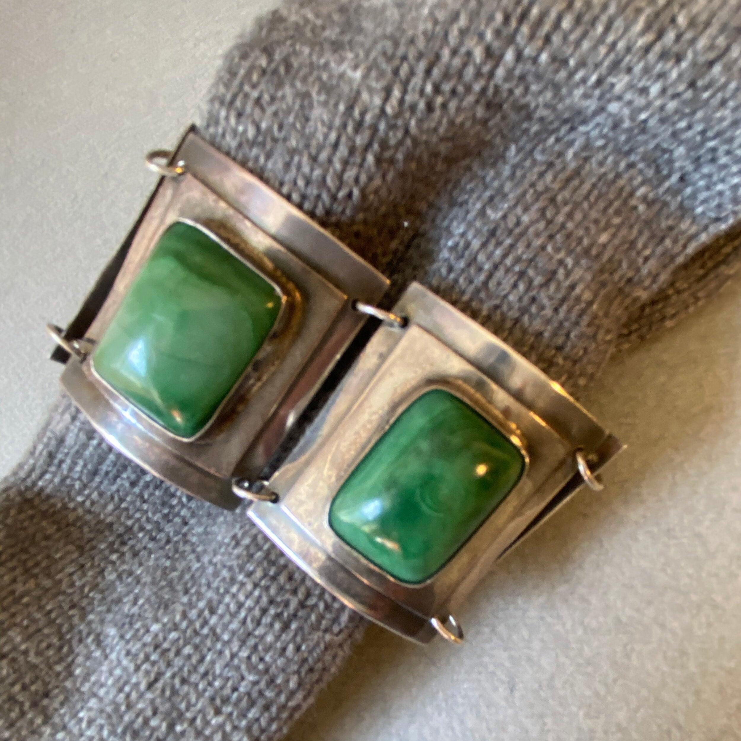 Sterling Silver and Green Stone Panel Bracelet – Gallery 925