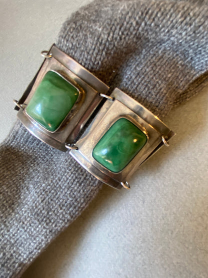 Sterling Silver and Green Stone Panel Bracelet