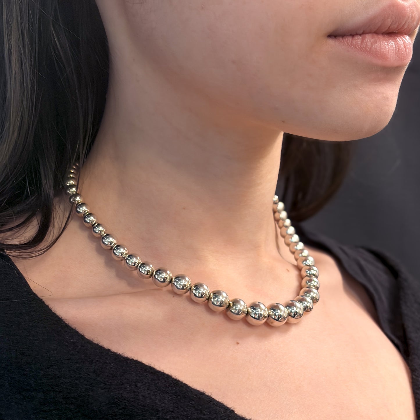 Estate Tiffany & Co. Sterling Silver Graduated Beaded Necklace