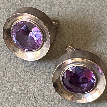 Antonio Pineda Sterling Silver and Synthetic Sapphire Cufflinks