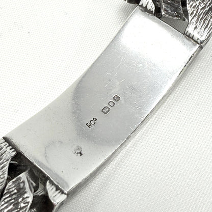 Estate Sterling Silver Men's Identity Solid Hand Tooled Bark Texture Chain Link Bracelet